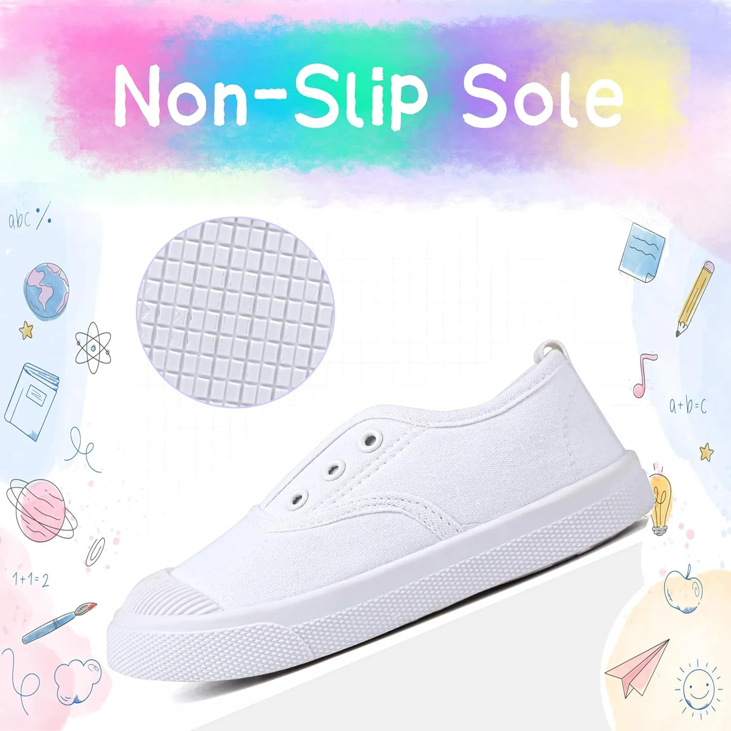 Kids White Shoes Toddlers Canvas Sneakers Slip-on Light Weight Comfortable Causal Running Shoes Skin-Friendly for Boys Girls