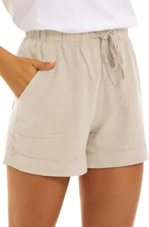 KINGFEN Women Casual Shorts Drawstring Comfy Elastic Waist Shorts Summer Pull On Short with Pockets(S-2XL)