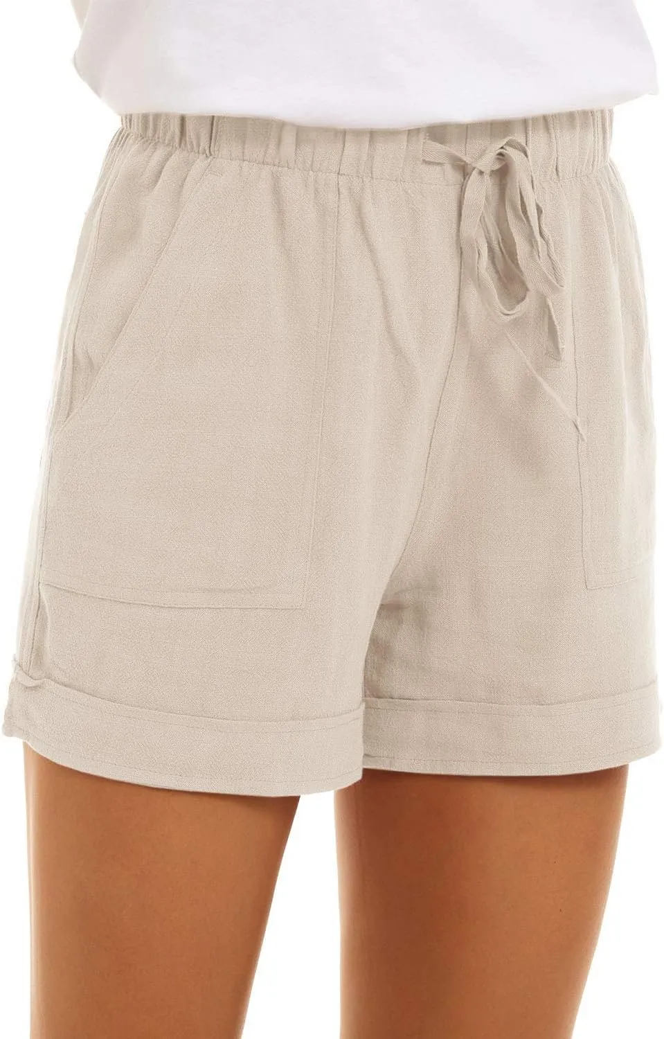KINGFEN Women Casual Shorts Drawstring Comfy Elastic Waist Shorts Summer Pull On Short with Pockets(S-2XL)