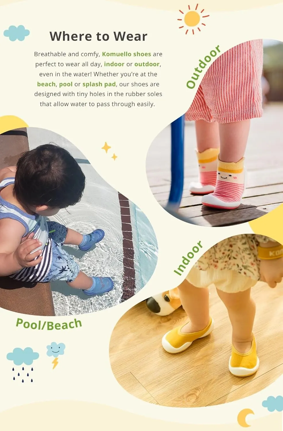 Komuello Toddler Girl Shoes, Premium Materials, Breathable, Washable, Non-Slip, Stay-On, Cotton Socks with Air Pocket Cushion for Indoor and Outdoor - BPA Free Toddler Shoes for Girls