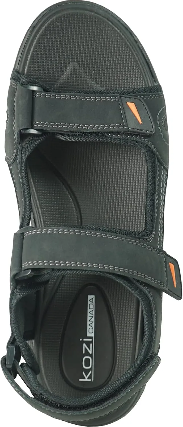 KOZI Men Classic Casual Sandal River Sandal SPORTSMAN Open Toe Adjustable Hook-and-Loop Strap Black Coffee Navy