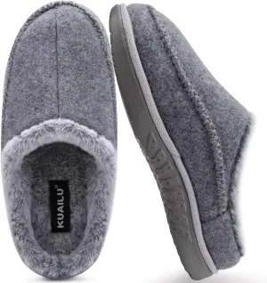 KuaiLu Mens Clog Slippers with Comfy Memory Foam Slippers Warm Faux Fur Slip on