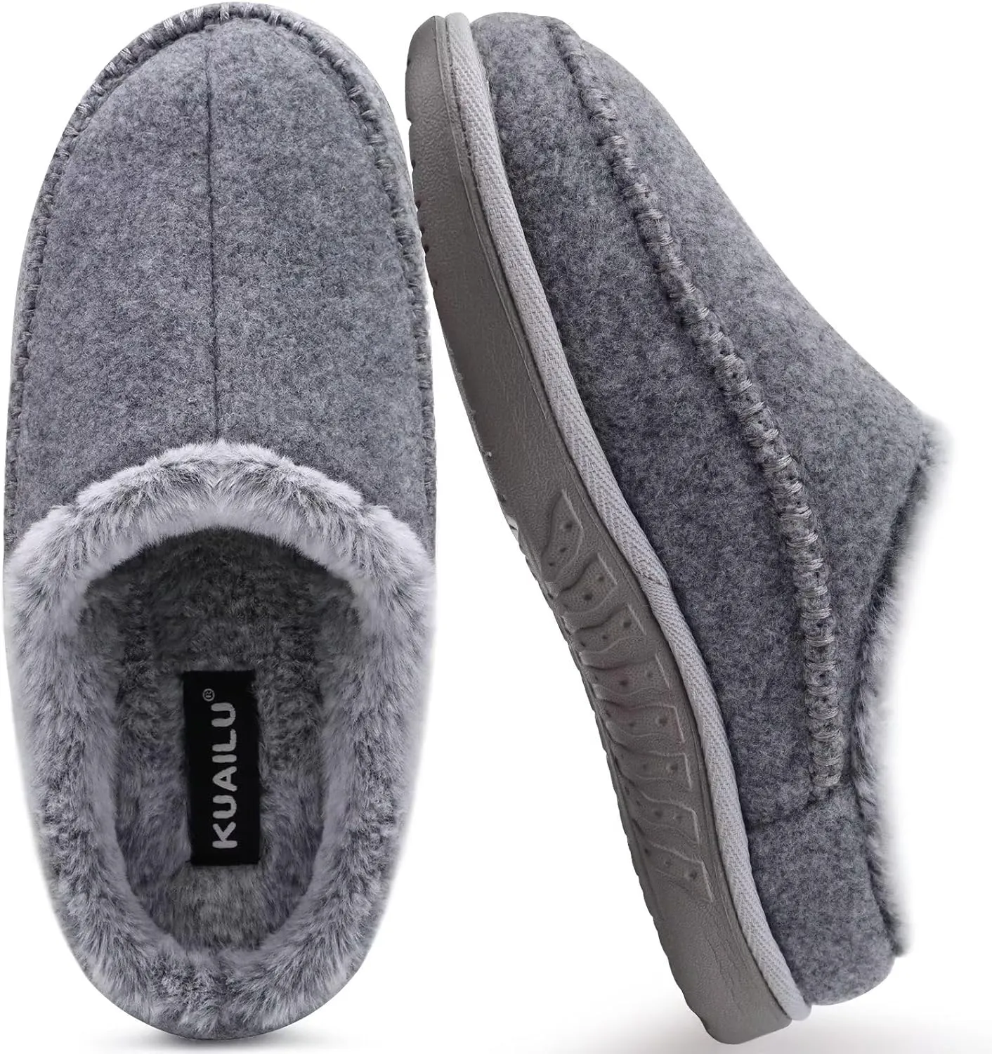 KuaiLu Mens Clog Slippers with Comfy Memory Foam Slippers Warm Faux Fur Slip on