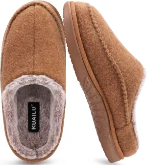 KuaiLu Mens Clog Slippers with Comfy Memory Foam Slippers Warm Faux Fur Slip on