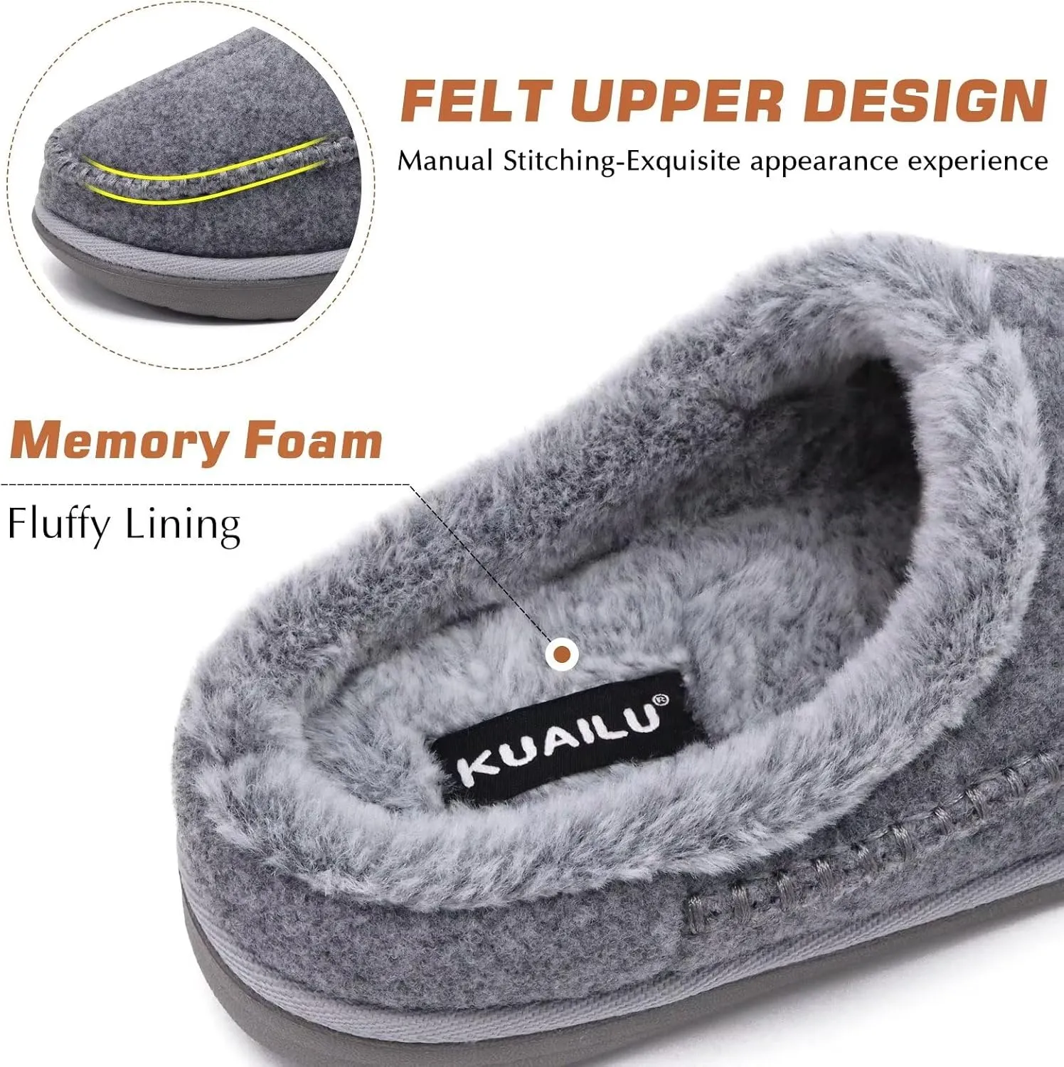 KuaiLu Mens Clog Slippers with Comfy Memory Foam Slippers Warm Faux Fur Slip on