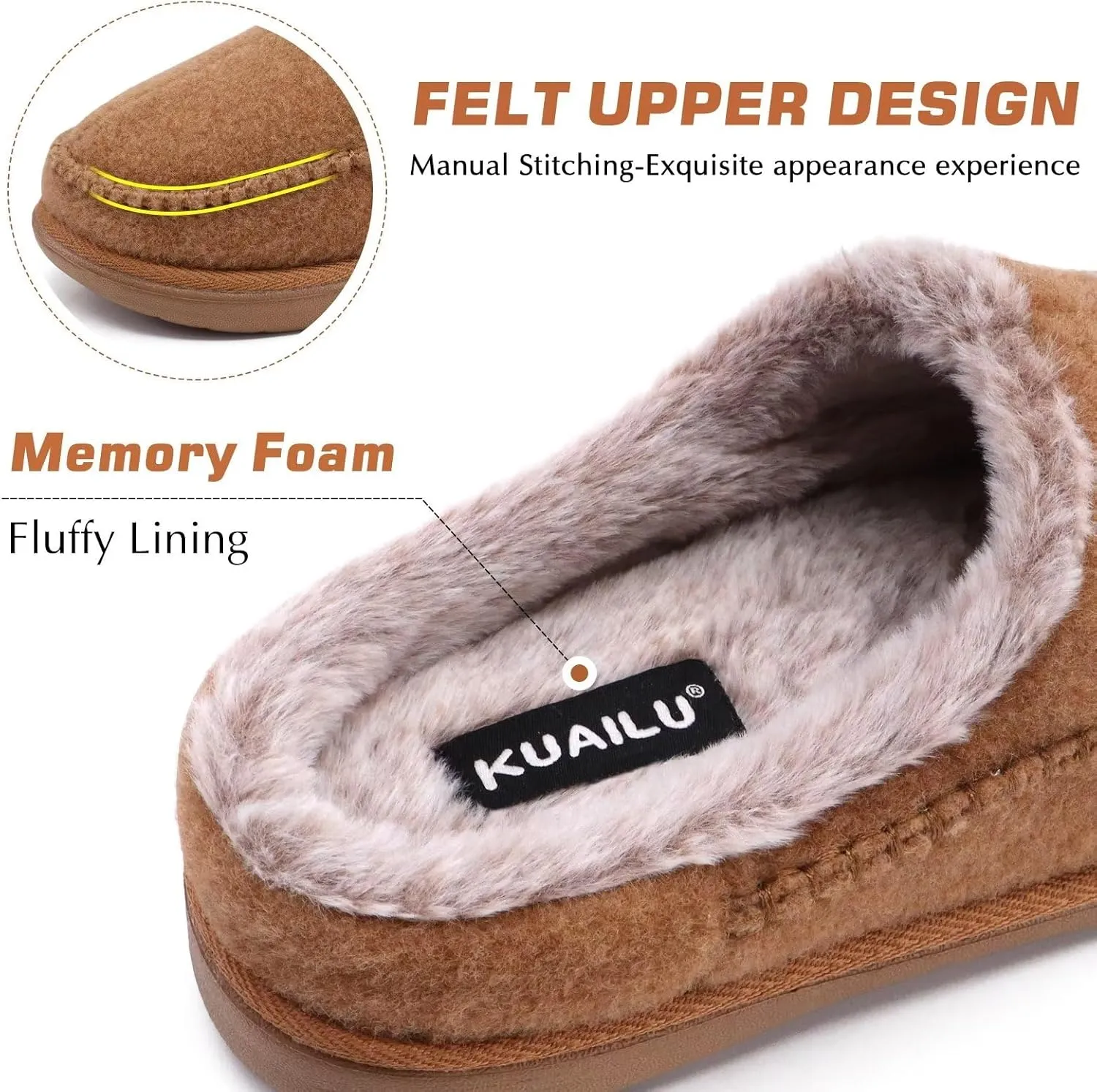 KuaiLu Mens Clog Slippers with Comfy Memory Foam Slippers Warm Faux Fur Slip on