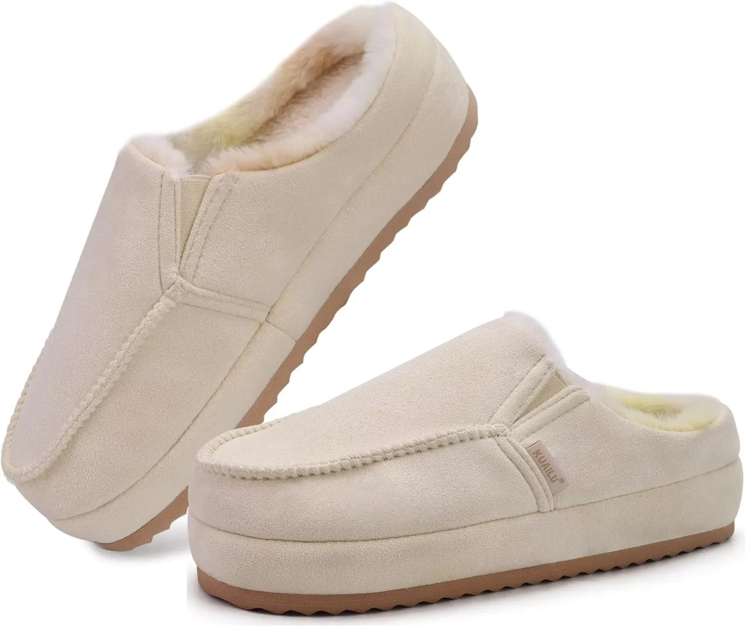 KuaiLu Womens Clog Slippers Cozy Warm Plush Lined With Suede Faux Fur House ladies Bedroom Slippers Comfortable Memory Foam Slip-on Womans Home Shoes Indoor Outdoor Thick Hard Sole