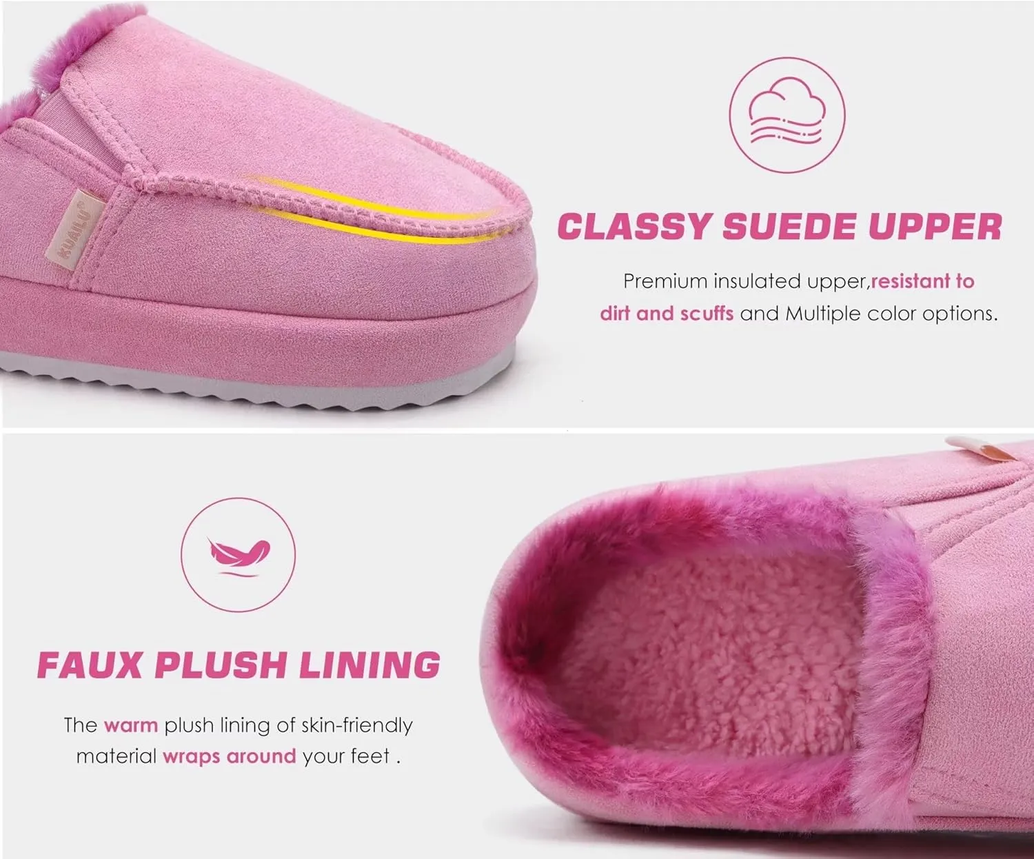 KuaiLu Womens Clog Slippers Cozy Warm Plush Lined With Suede Faux Fur House ladies Bedroom Slippers Comfortable Memory Foam Slip-on Womans Home Shoes Indoor Outdoor Thick Hard Sole