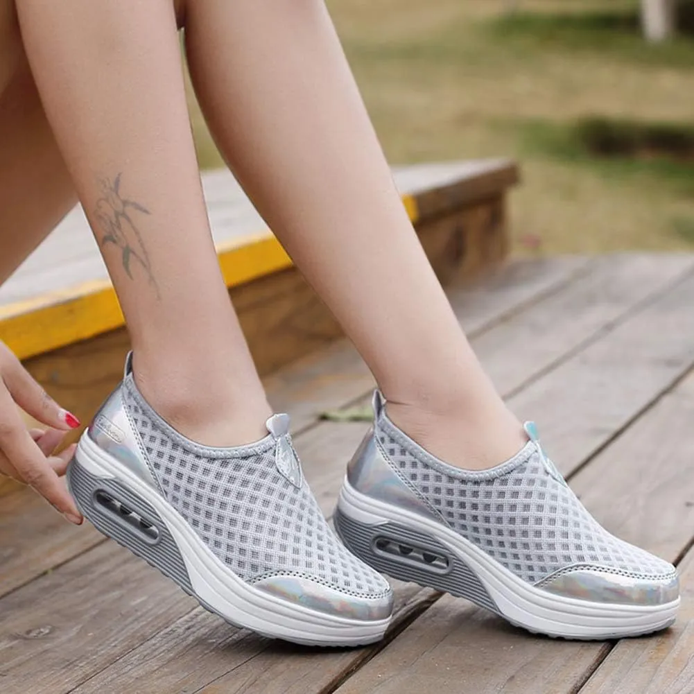 L LOUBIT Women Walking Shoes Slip on Athletic Platform Mesh Tennis Breathable Wedge Sneakers