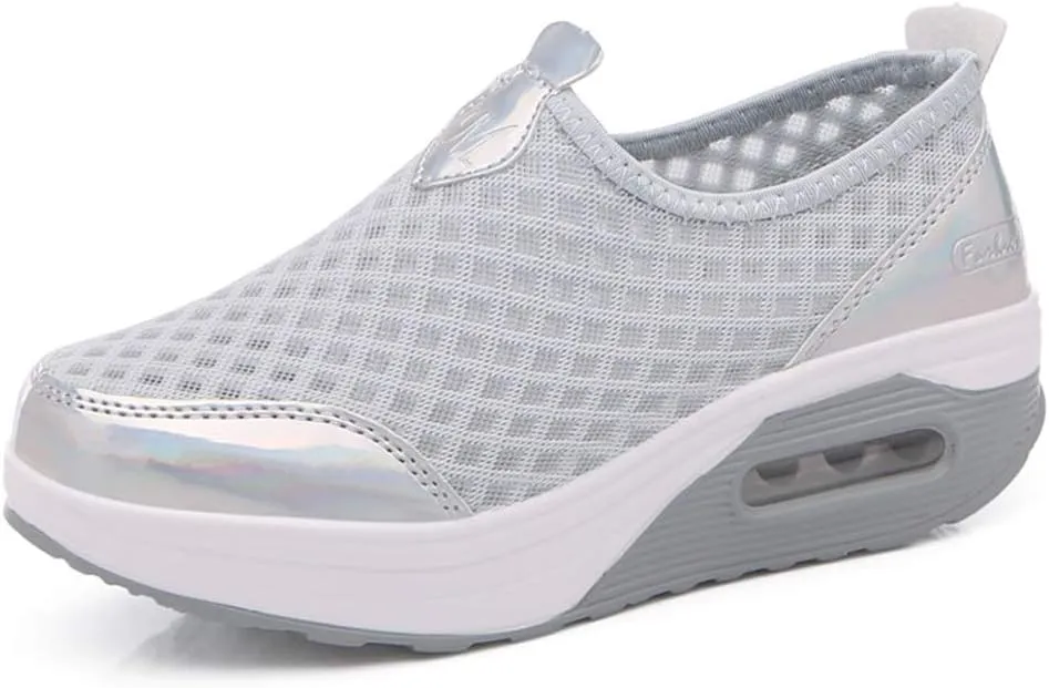 L LOUBIT Women Walking Shoes Slip on Athletic Platform Mesh Tennis Breathable Wedge Sneakers