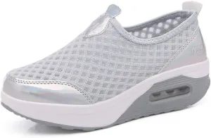 L LOUBIT Women Walking Shoes Slip on Athletic Platform Mesh Tennis Breathable Wedge Sneakers