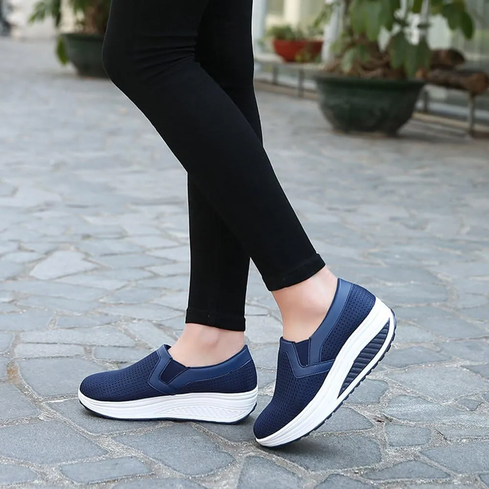 L LOUBIT Women Wedge Shoes Breathable Mesh Sneakers Slip On Comfort Walking Shoes
