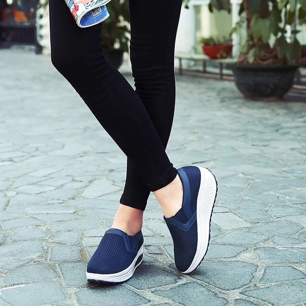 L LOUBIT Women Wedge Shoes Breathable Mesh Sneakers Slip On Comfort Walking Shoes