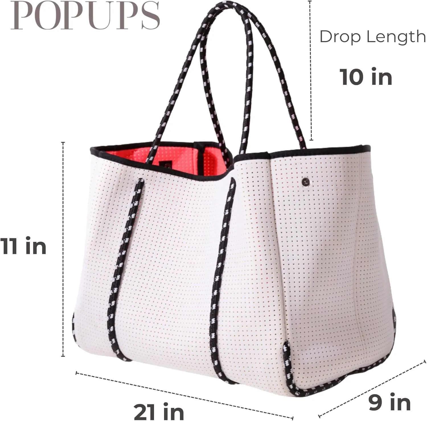 Large Neoprene Tote Bag for Women - Everyday Designer Handbag for Travel Work and Beach with Pockets and Zipper Pouch