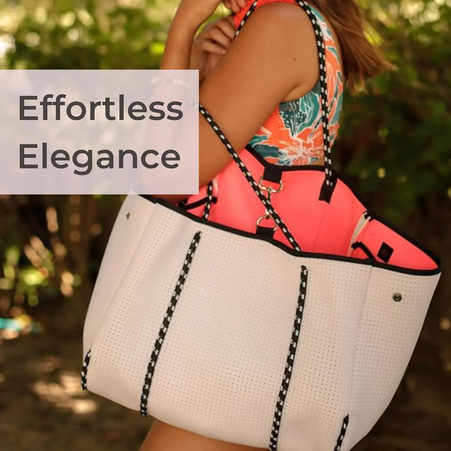 Large Neoprene Tote Bag for Women - Everyday Designer Handbag for Travel Work and Beach with Pockets and Zipper Pouch
