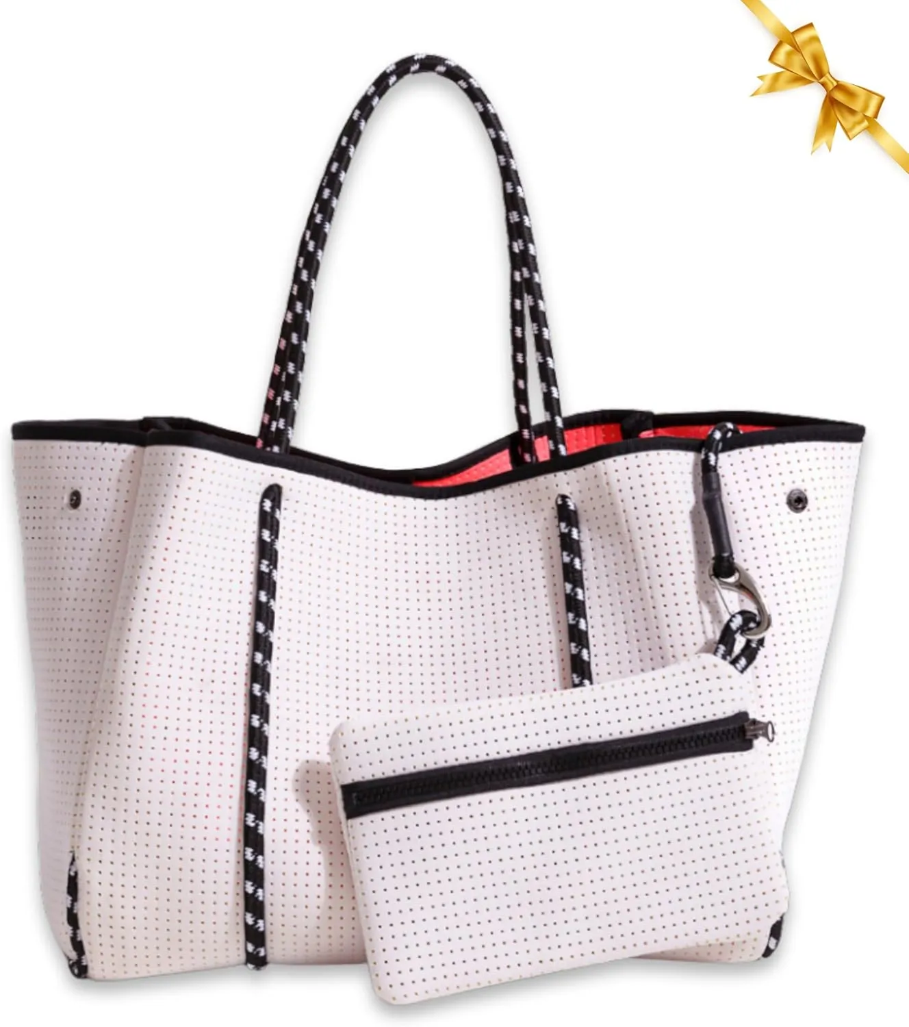 Large Neoprene Tote Bag for Women - Everyday Designer Handbag for Travel Work and Beach with Pockets and Zipper Pouch