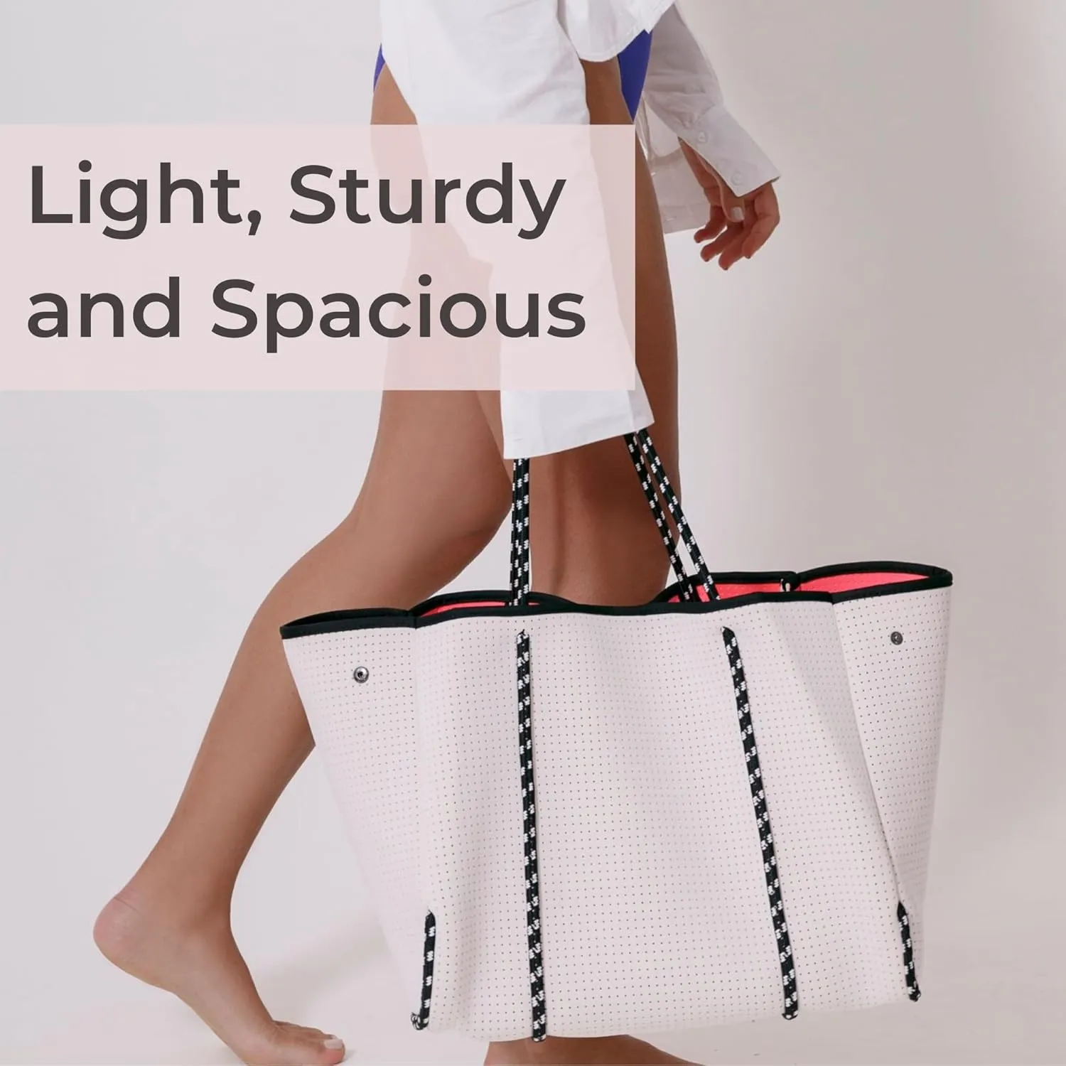 Large Neoprene Tote Bag for Women - Everyday Designer Handbag for Travel Work and Beach with Pockets and Zipper Pouch