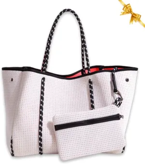 Large Neoprene Tote Bag for Women - Everyday Designer Handbag for Travel Work and Beach with Pockets and Zipper Pouch