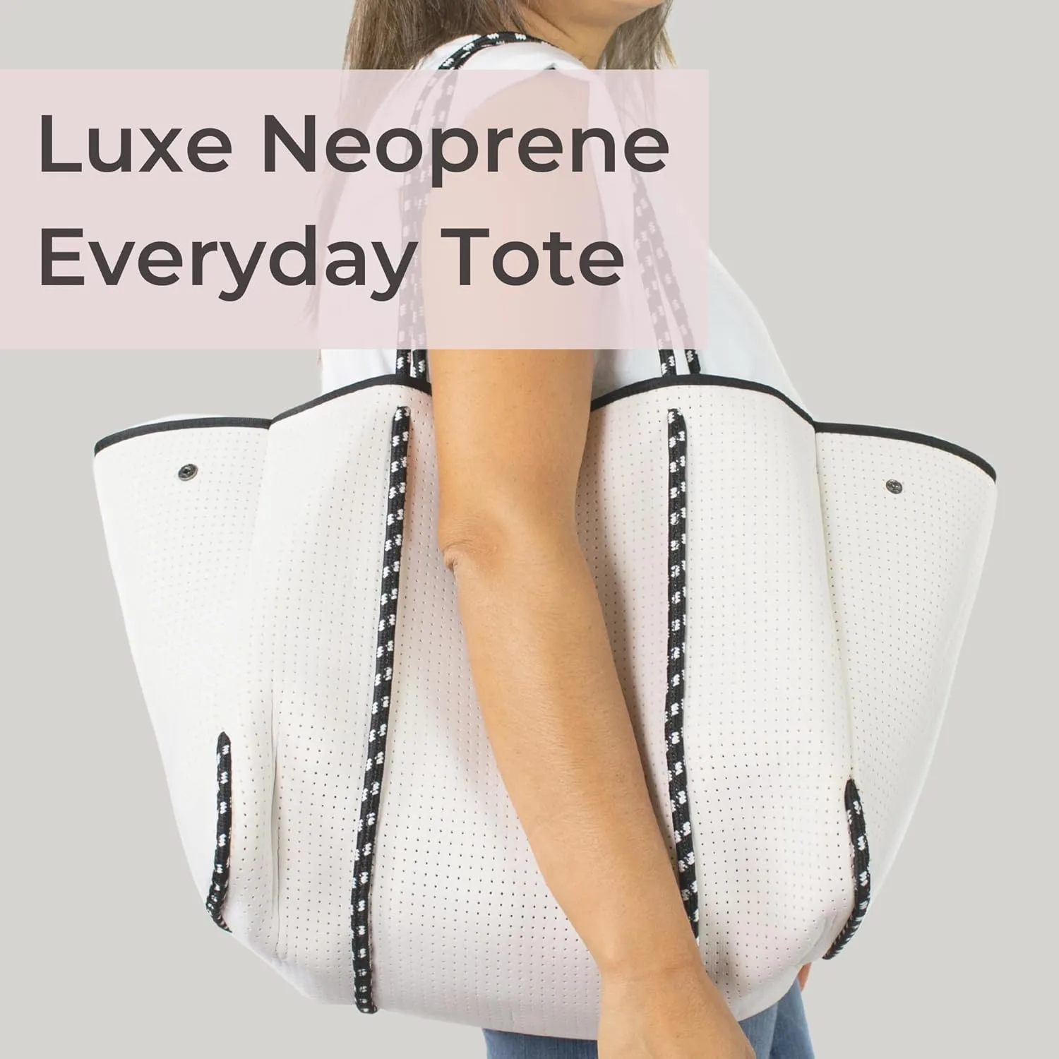 Large Neoprene Tote Bag for Women - Everyday Designer Handbag for Travel Work and Beach with Pockets and Zipper Pouch