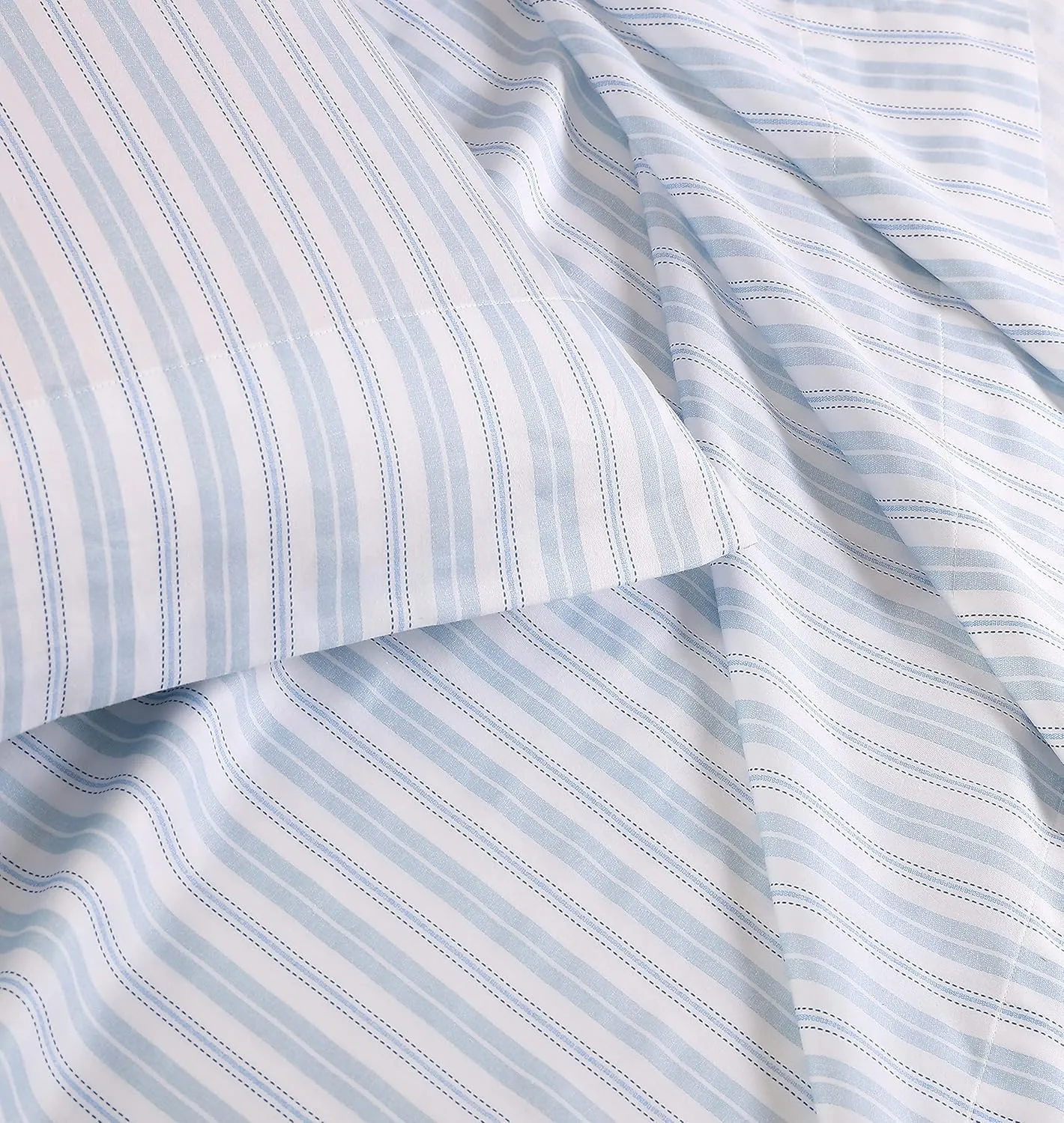 Laura Ashley - Queen Sheets, Soft Sateen Cotton Bedding Set - Sleek, Smooth, & Breathable Home Decor (Fern Blue, Queen)