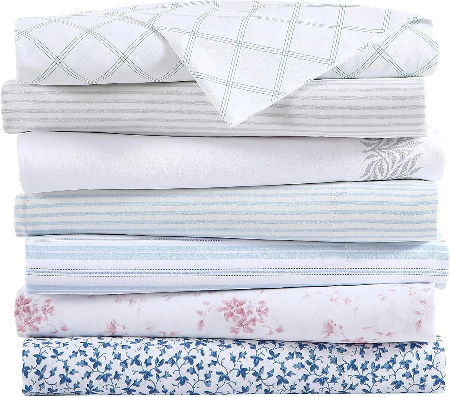 Laura Ashley - Queen Sheets, Soft Sateen Cotton Bedding Set - Sleek, Smooth, & Breathable Home Decor (Fern Blue, Queen)