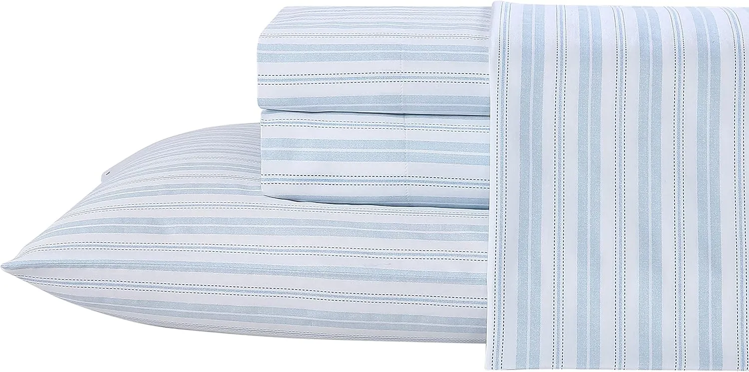 Laura Ashley - Queen Sheets, Soft Sateen Cotton Bedding Set - Sleek, Smooth, & Breathable Home Decor (Fern Blue, Queen)
