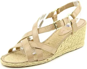 Lauren Ralph Lauren Chrissy Sandstone Leather Wedge Sandal Woman Size 10 B Grey