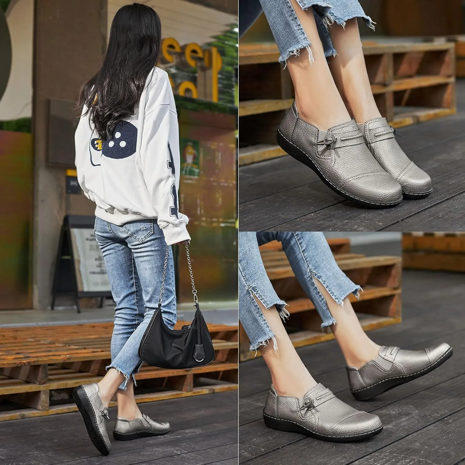 LAZYPOP Women's Classic Comfort Leather Loafers Cute Slip-Ons Casual Dress Shoes Lightweight Walking Flats Everyday Work Shoes