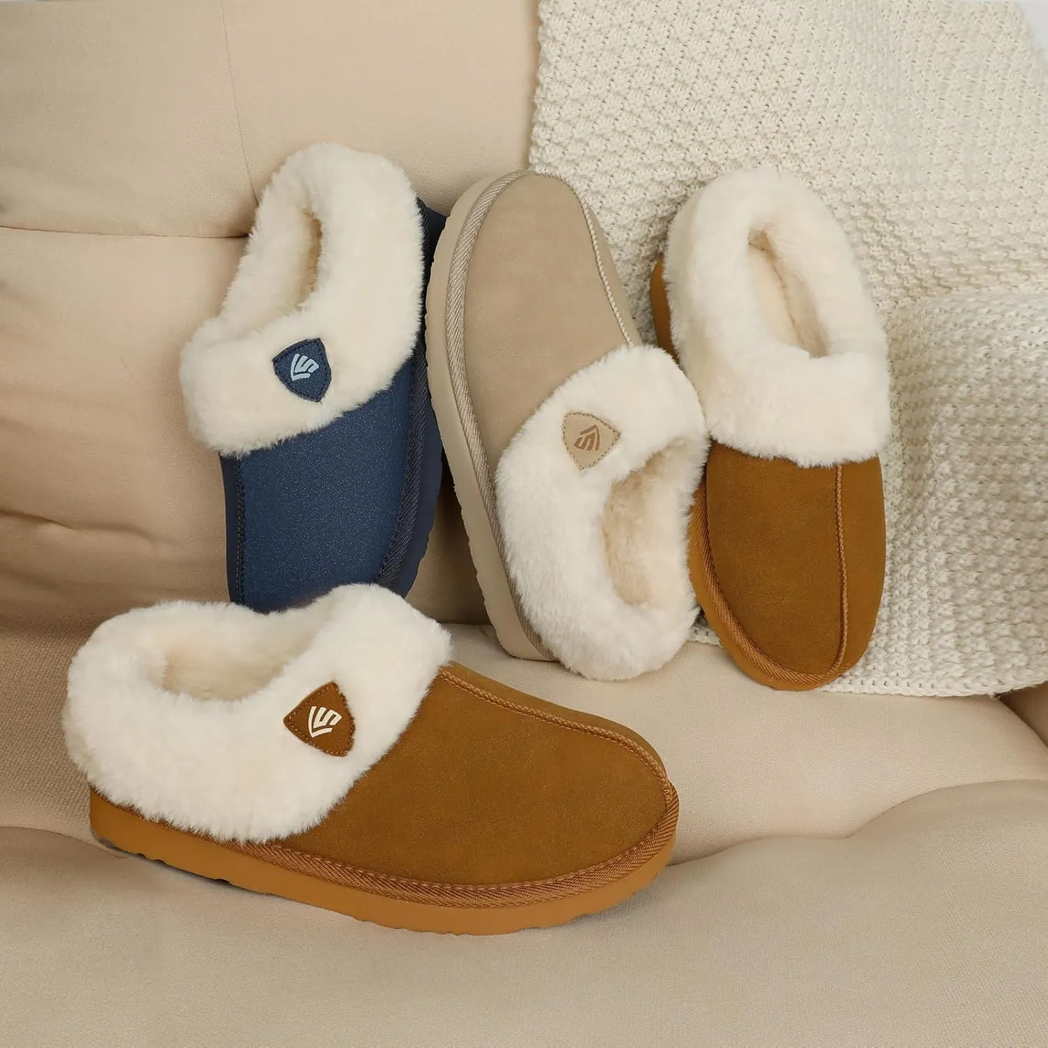 LazyStep Women's Fuzzy Closed Back Slippers, Slip on Indoor and Outdoor Warm House Shoes