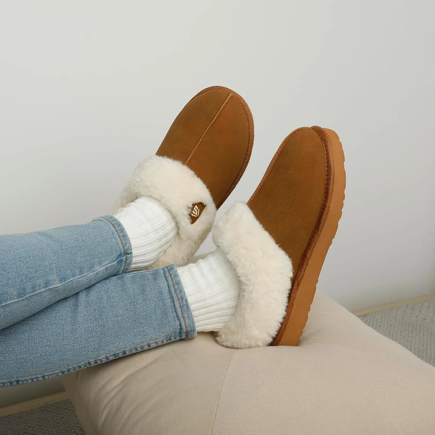 LazyStep Women's Fuzzy Closed Back Slippers, Slip on Indoor and Outdoor Warm House Shoes