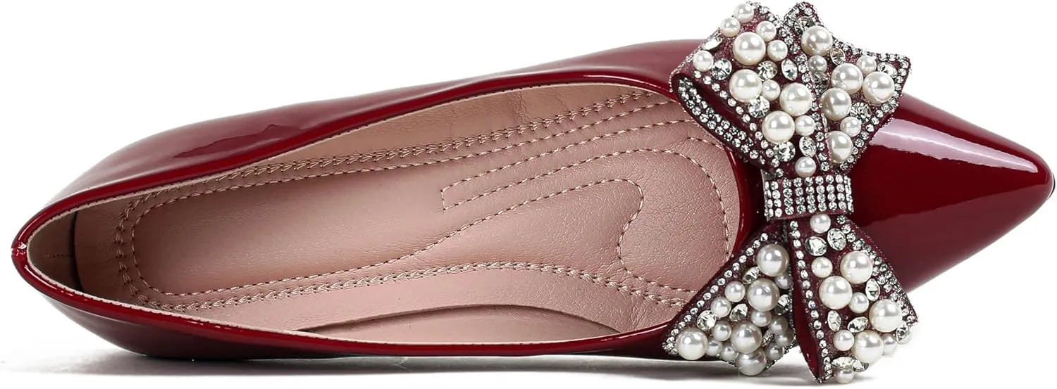 Leather Flats for Women Bling Rhinestone Pointed Non Slip Comfort Slip on Breathable Wedding Dress Ballet Flats Shoes