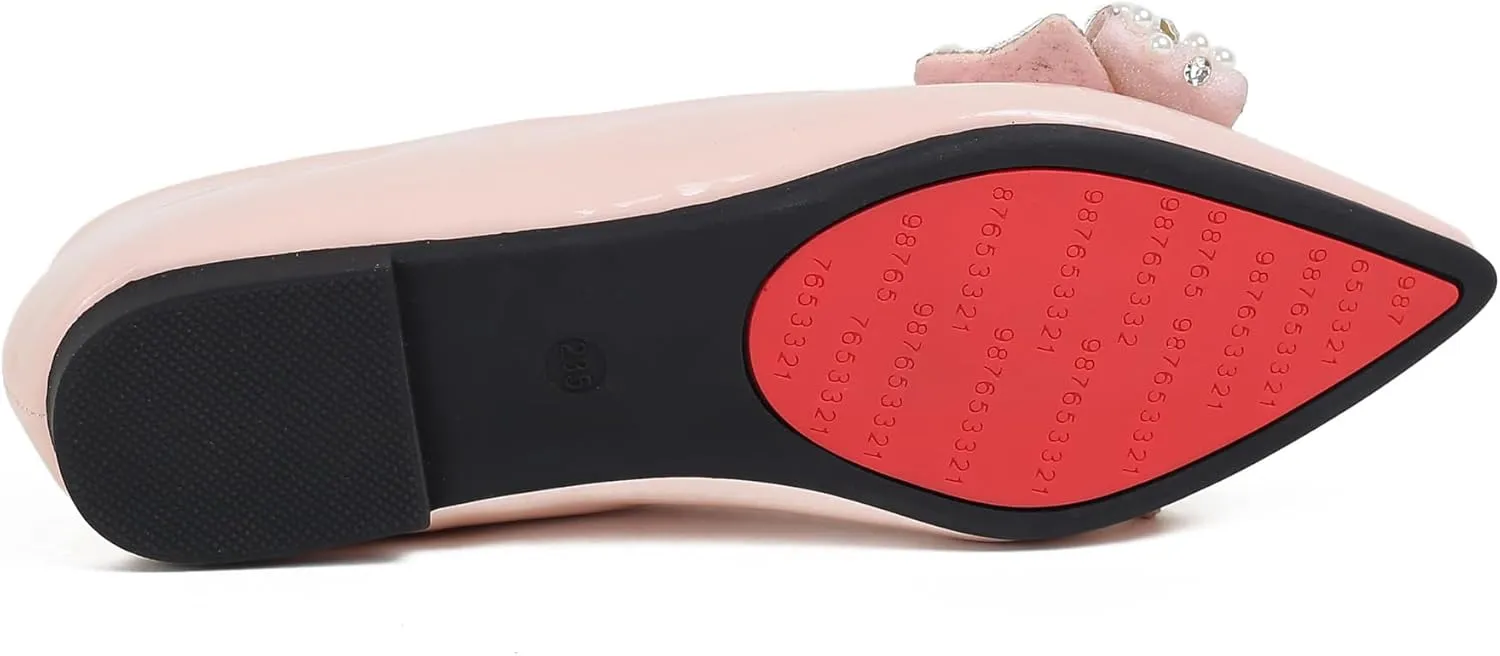 Leather Flats for Women Bling Rhinestone Pointed Non Slip Comfort Slip on Breathable Wedding Dress Ballet Flats Shoes