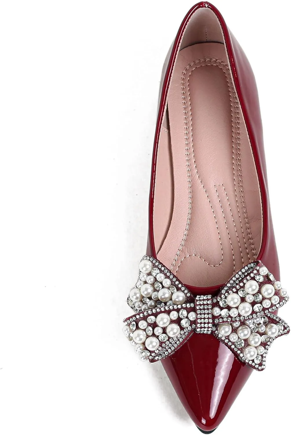 Leather Flats for Women Bling Rhinestone Pointed Non Slip Comfort Slip on Breathable Wedding Dress Ballet Flats Shoes
