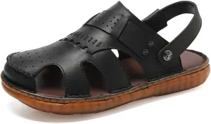 Leather Men Sandals Male Shoes Outdoor Casual Sandals Cowhide Beach Shoes Two Uses Men's Sandals(D,41 Code)