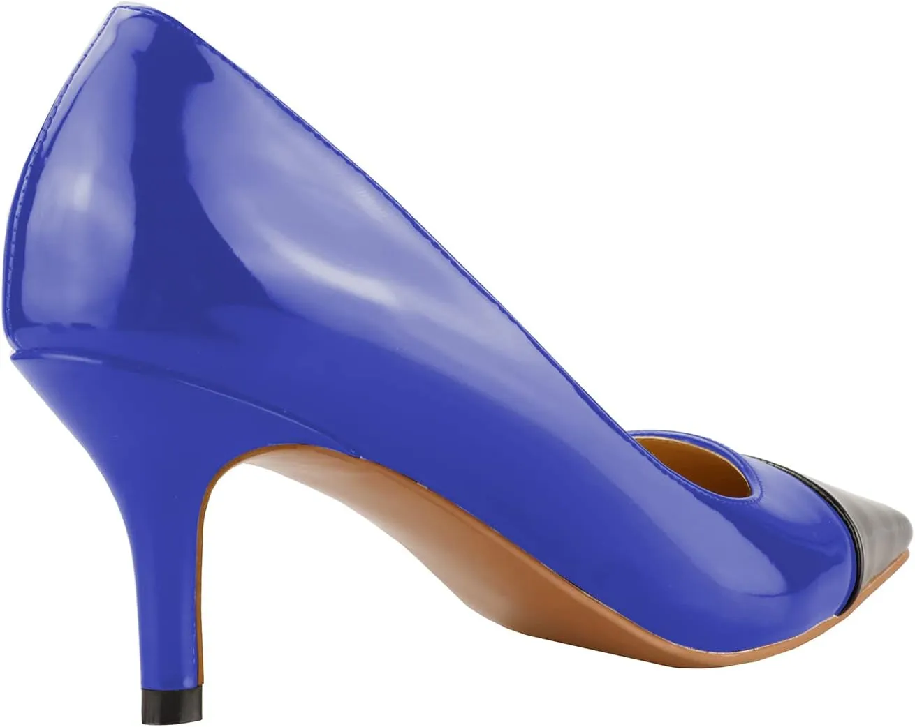 LEMUTISME Women's Fashion Patent Leather Square Cap Toe Elegant Two-Tone Slip On Low Kitten Heel Dress Pumps for Work Party Wedding