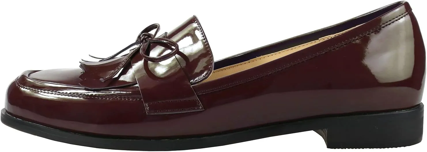 LEMUTISME Women's Trendy Patent Leather Comfort Casual Closed Round Toe Slip On Bow-Knot Dress Flat Loafers Pump Shoes with Tassal