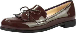 LEMUTISME Women's Trendy Patent Leather Comfort Casual Closed Round Toe Slip On Bow-Knot Dress Flat Loafers Pump Shoes with Tassal