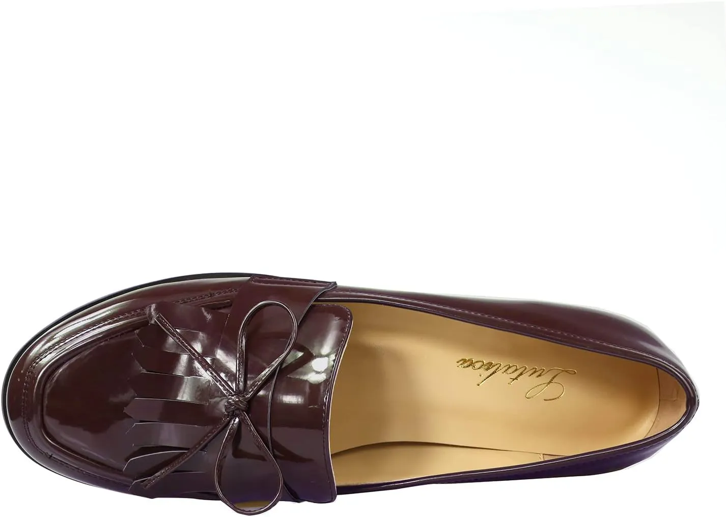 LEMUTISME Women's Trendy Patent Leather Comfort Casual Closed Round Toe Slip On Bow-Knot Dress Flat Loafers Pump Shoes with Tassal