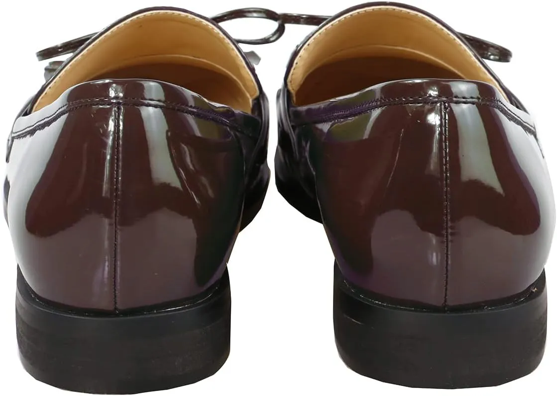 LEMUTISME Women's Trendy Patent Leather Comfort Casual Closed Round Toe Slip On Bow-Knot Dress Flat Loafers Pump Shoes with Tassal