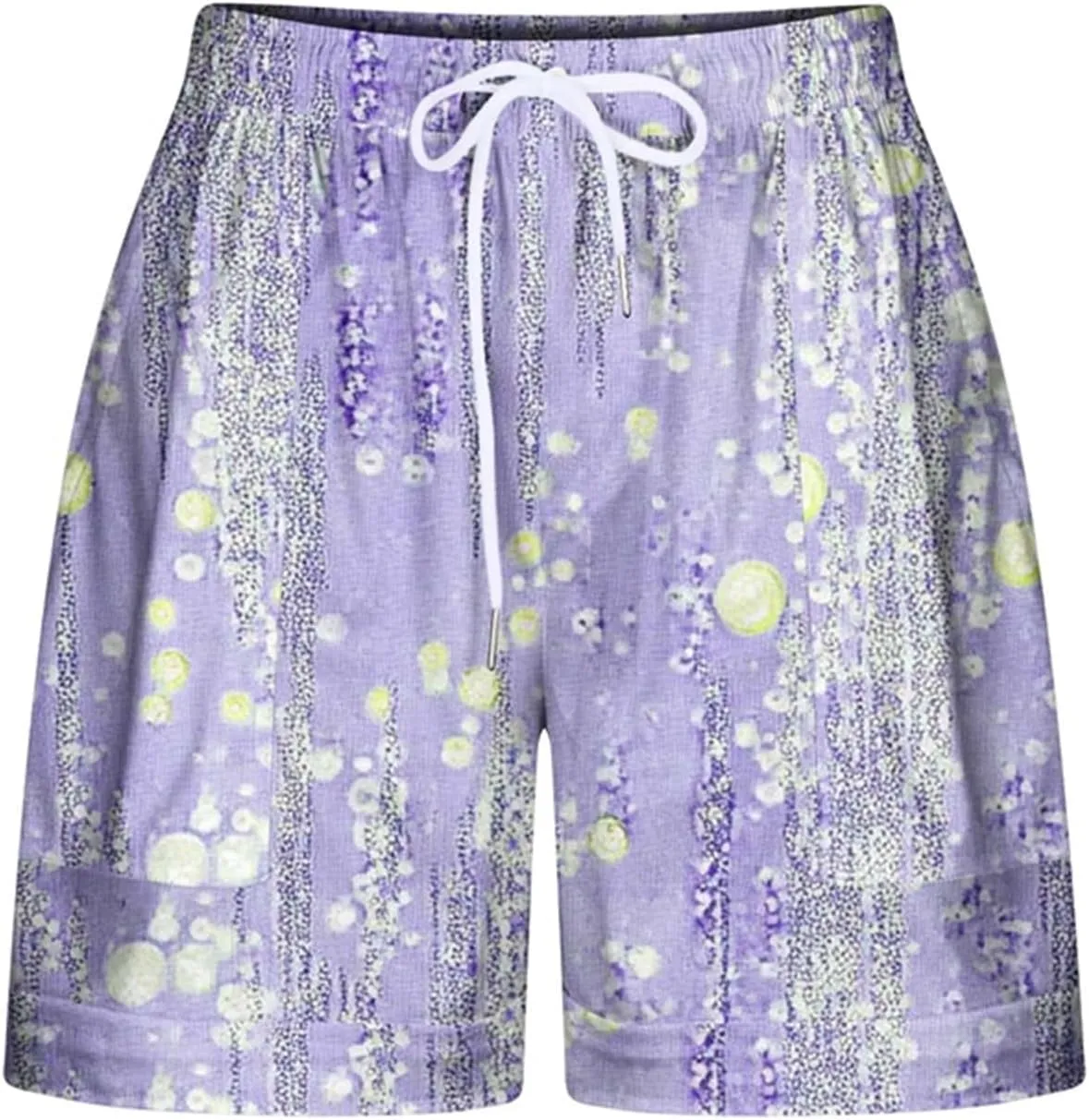 Lightweight Summer Shorts for Women Trendy Baggy Casual Beach Vacation Drawstring Print Mini Shorts with Pockets