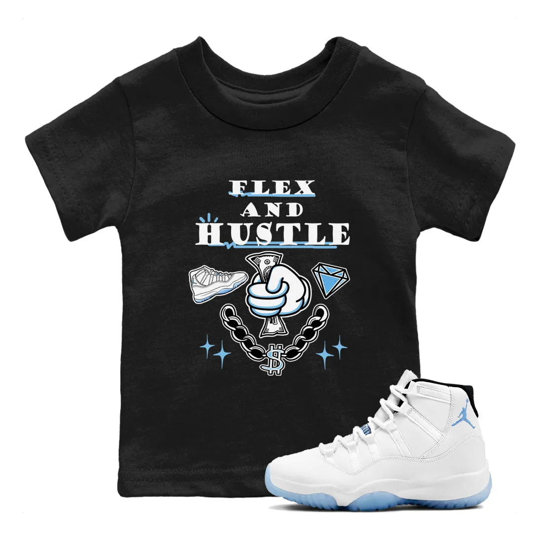 Limited edition 11 Hustle Blue Air Kids - Flex Tees Legend Express international shipping Jordan Sneaker And SNRT
