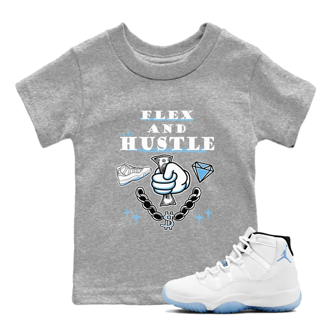 Limited edition 11 Hustle Blue Air Kids - Flex Tees Legend Express international shipping Jordan Sneaker And SNRT