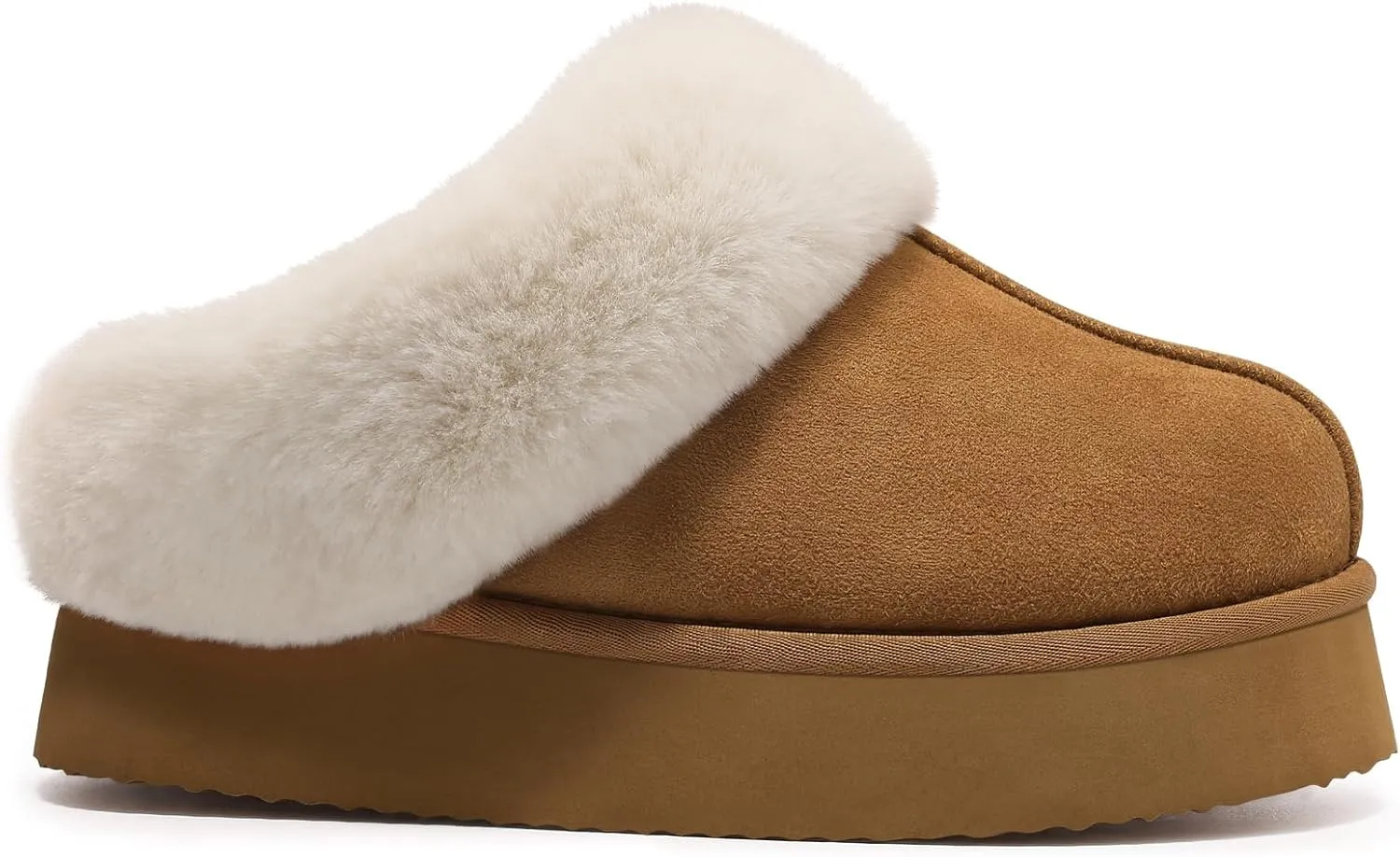 Litfun Fuzzy Platform Slippers for Women Comfy Winter House Shoes with Memory Foam Indoor Outdoor