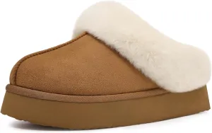 Litfun Fuzzy Platform Slippers for Women Comfy Winter House Shoes with Memory Foam Indoor Outdoor