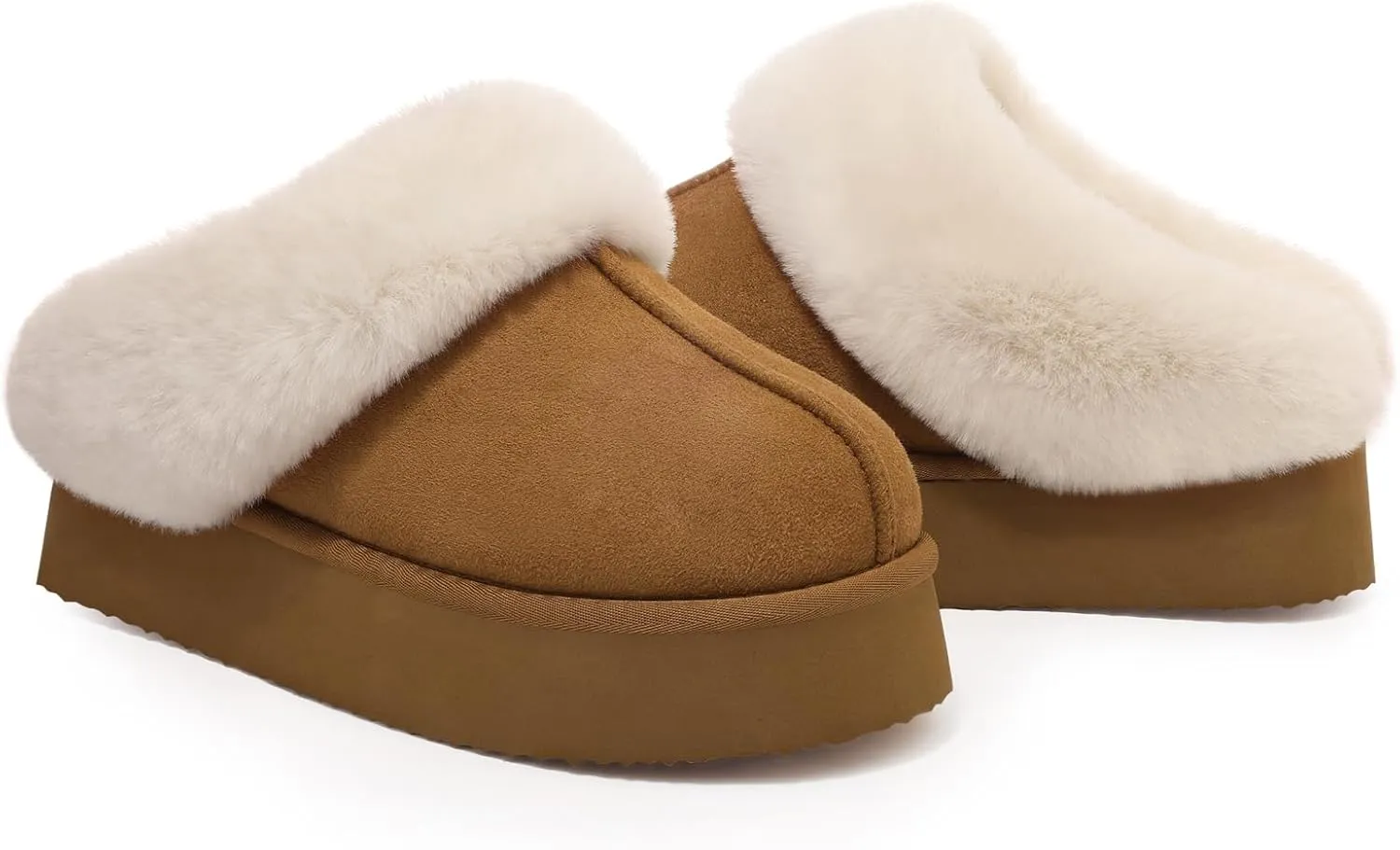 Litfun Fuzzy Platform Slippers for Women Comfy Winter House Shoes with Memory Foam Indoor Outdoor