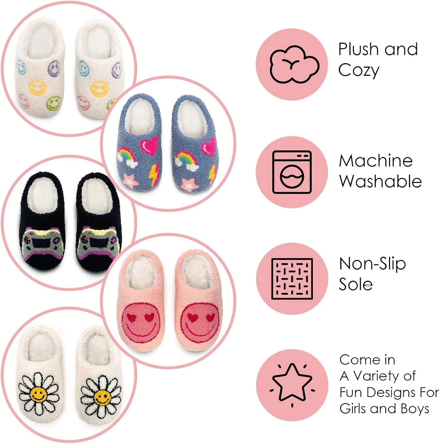 Living Royal Kids Cozy Plush Non-Slip Slippers - Funny Designs, Comfy, 100% Polyester