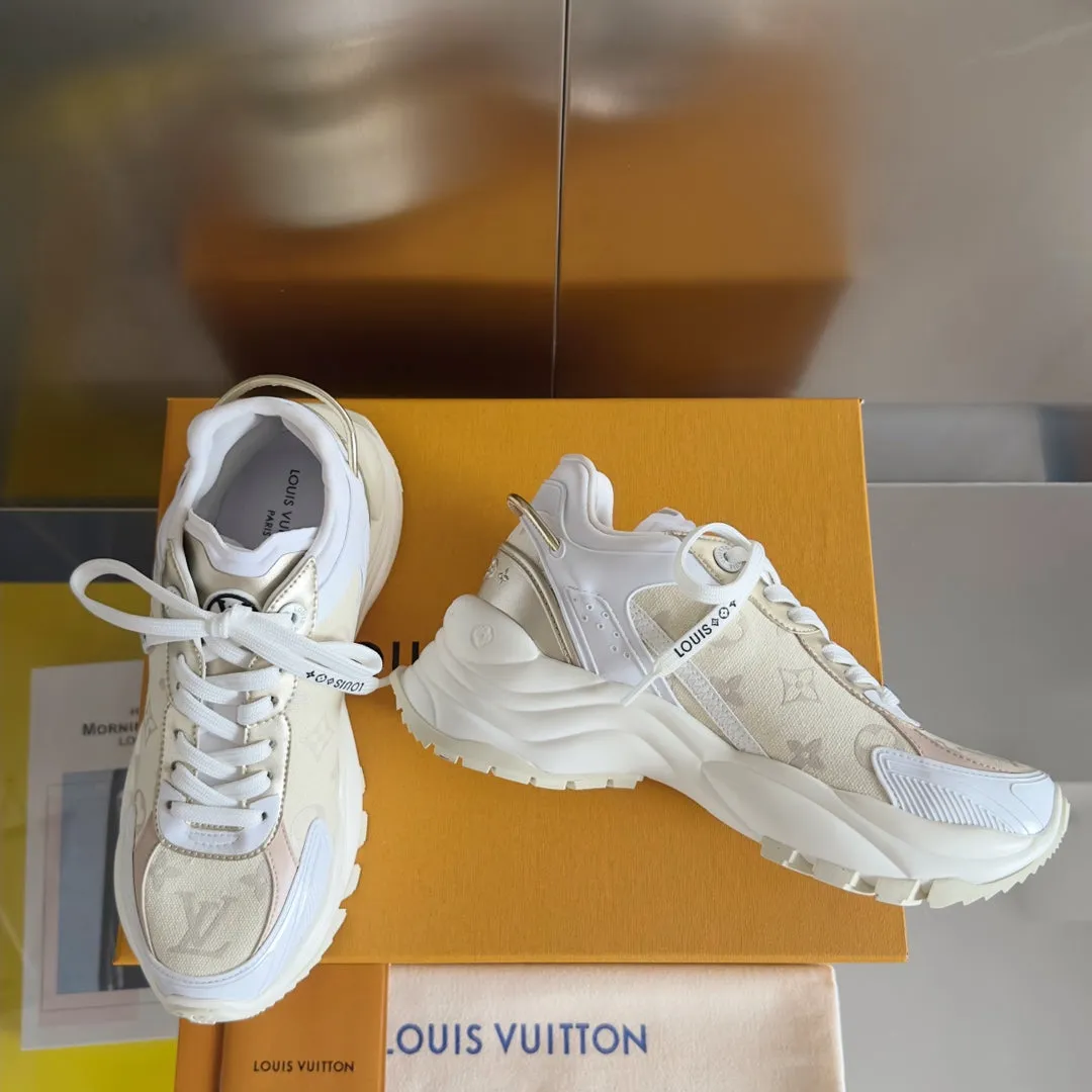 Long-lasting White Run Light Fabric Monogram Jacquard Vuitton Louis Beige Fast international delivery Mix 55 Sneaker 55mm