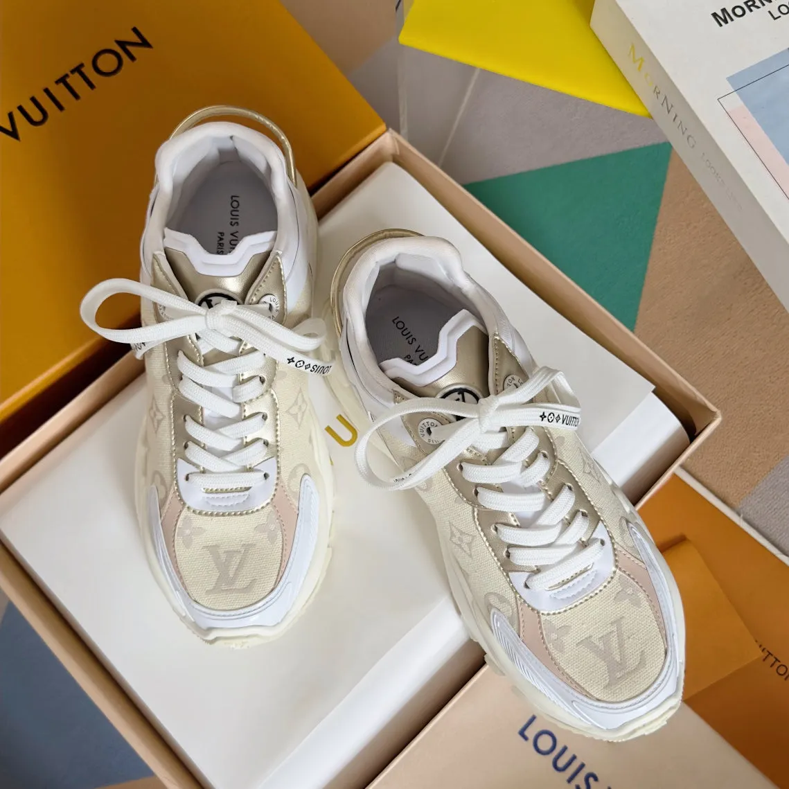 Long-lasting White Run Light Fabric Monogram Jacquard Vuitton Louis Beige Fast international delivery Mix 55 Sneaker 55mm