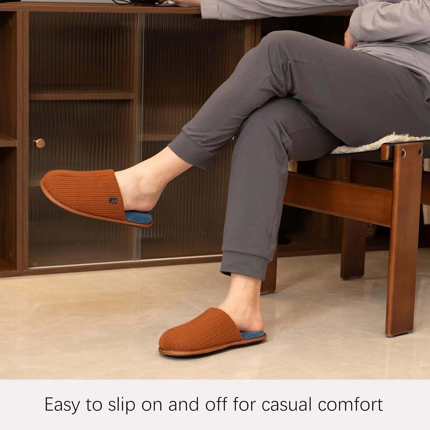 LongBay Mens House Slippers Comfy Knit Scuff Lightweight Memory Foam Slip On Bedroom Shoes for Indoor Outdoor Travel