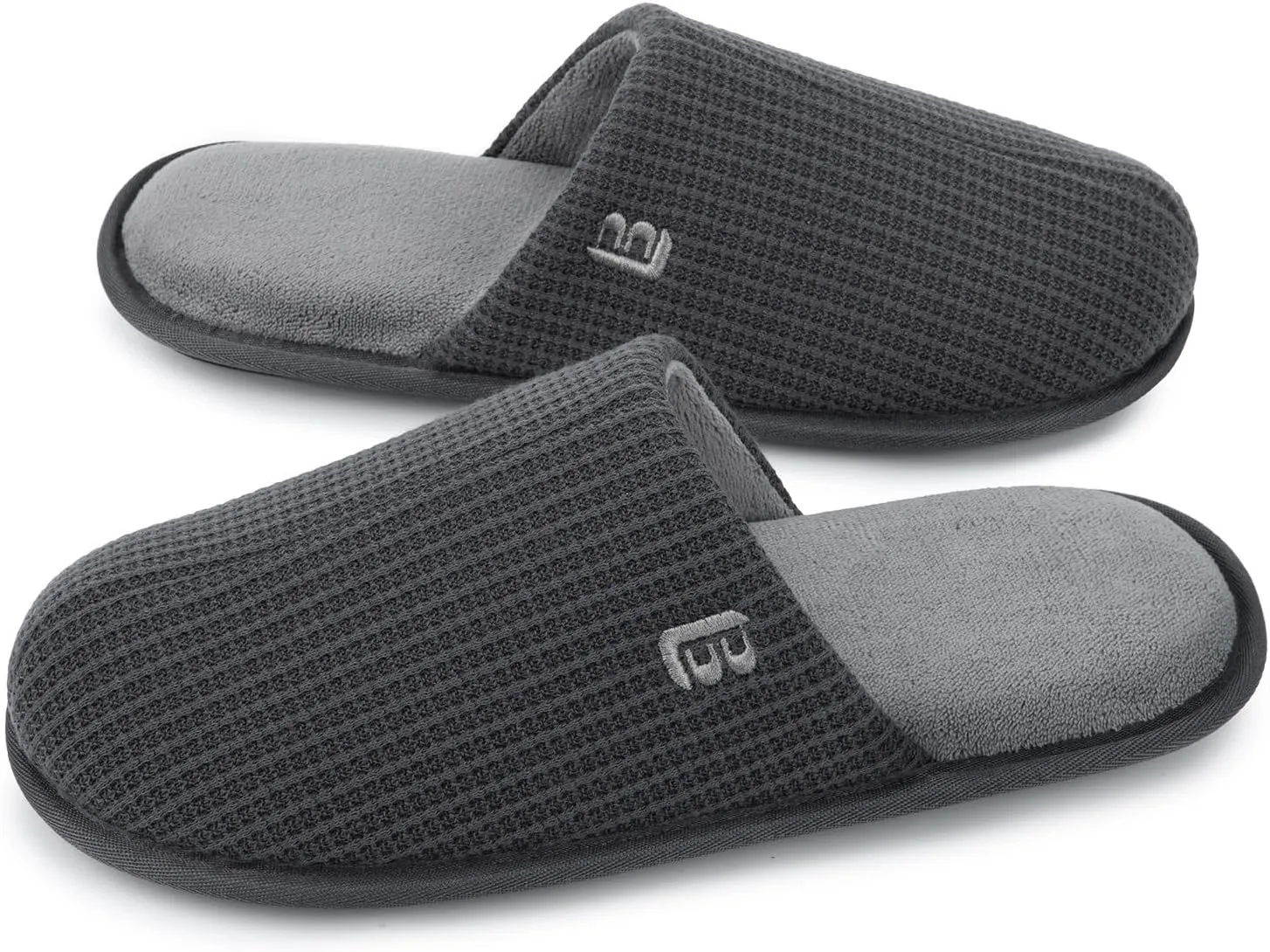 LongBay Mens House Slippers Comfy Knit Scuff Lightweight Memory Foam Slip On Bedroom Shoes for Indoor Outdoor Travel